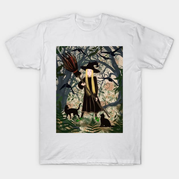 Witch with a broom T-Shirt by Orangerinka